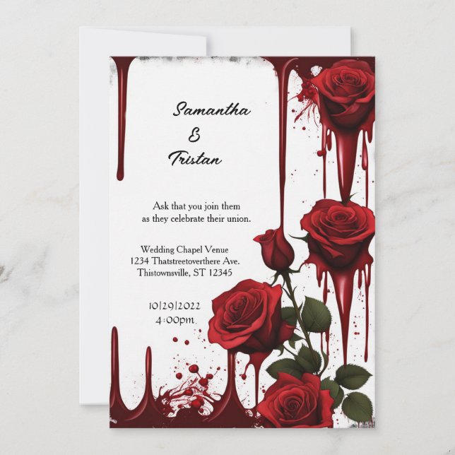 Invitation Red Roses Vampire Goth Mariage (Devant)