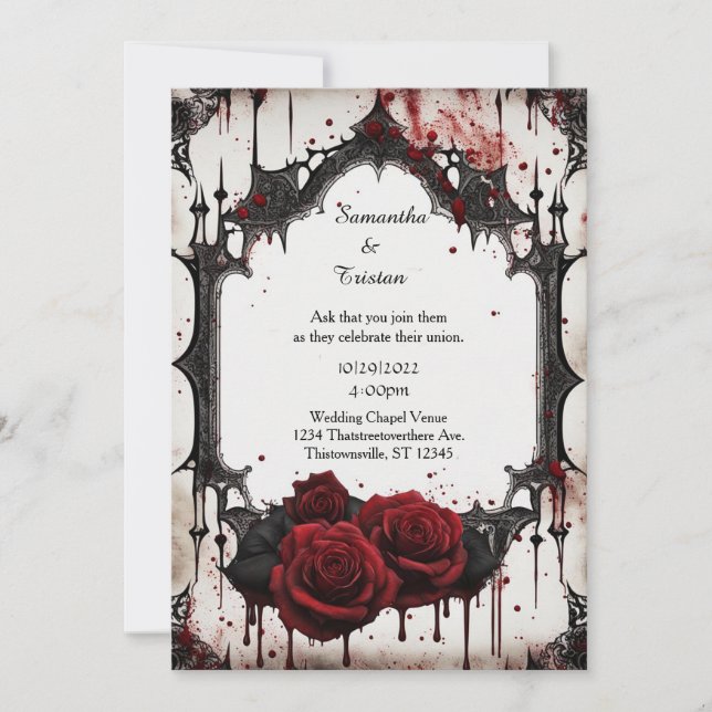 Invitation Red Roses Vampire Goth Mariage (Devant)