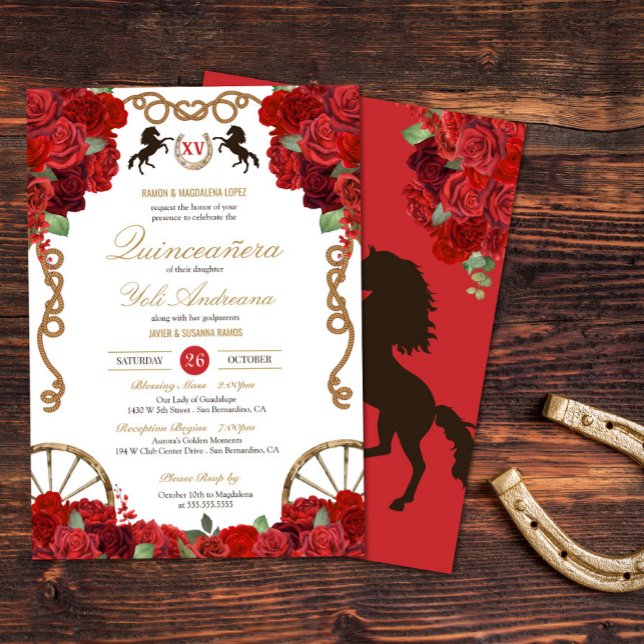 Invitation Red Roses Western Charra Quinceañera (Créateur téléchargé)