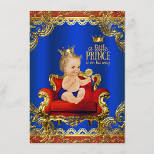 Invitation Red Royal Blue Gold Chaire Prince Baby shower
