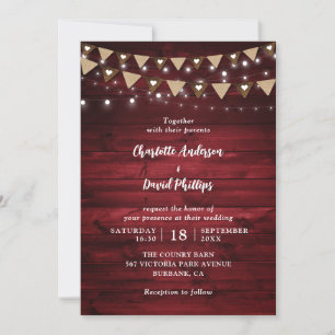 Invitation Red Rustic Country Bois Mariage