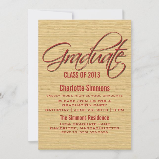 Invitation Red Rustic Script Graduation (Devant)
