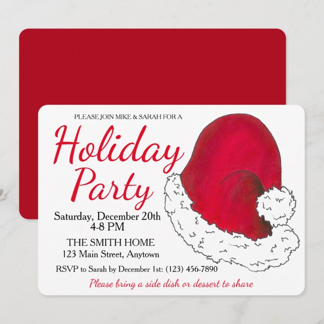Invitation Red Santa Claus Casquette Noël Fête de Noël (Devant / Derrière)