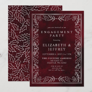Invitation Red Silver Holly Christmas