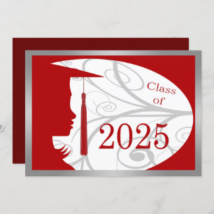 Invitation Red & Silver Silhouette 2025 Graduation Party
