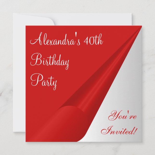 Invitation Red Silver White 40e fête d'anniversaire (Devant)