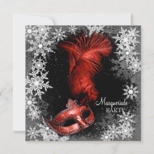 Invitation Red Snowflake Masquerade Party