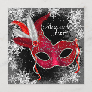 Invitation Red Snowflake Masquerade Party