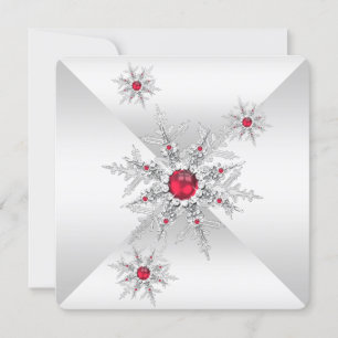 Invitation Red Snowflakes Winter Wonderland Anniversaire