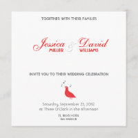 Invitation Red Songbird Modern Wedding