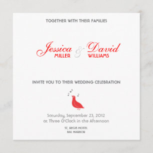 Invitation Red Songbird Modern Wedding