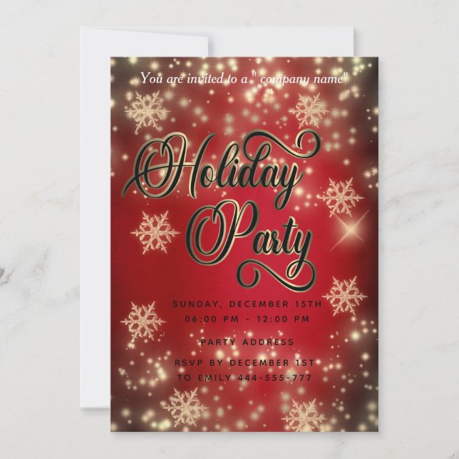 Invitation Red Sparkling luxe entreprise Fête de vacances (Devant)