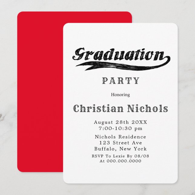 Invitation Red Sports Typography Graduation Party (Devant / Derrière)