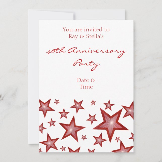 Invitation Red Stars '40th Anniversary' blanc vertical (Devant)