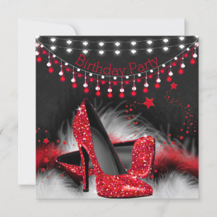 Invitation Red Stars High Heures Birthday Chalkboard Lights