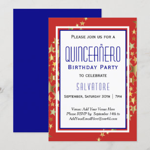Invitation Red Stars Quinceañero 15e anniversaire GARÇON 