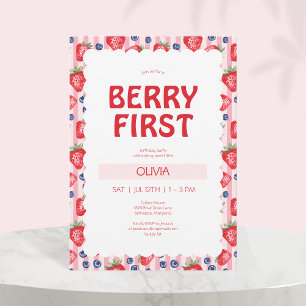 Invitation Red Strawberries Berry 1er fête d'anniversaire