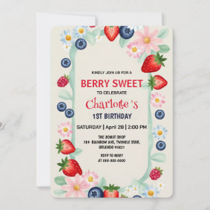 Invitation RED Strawberry 1er fête d'anniversaire