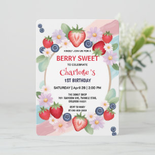 Invitation RED Strawberry 1er fête d'anniversaire