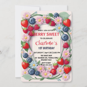 Invitation RED Strawberry 1er fête d'anniversaire
