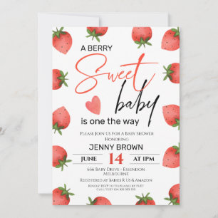 Invitation Red Strawberry Berry Sweet Baby Baby shower