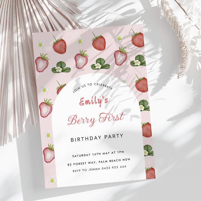 Invitation Red Strawberry Girl 1er fête d'anniversaire (Créateur téléchargé)