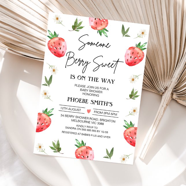 Invitation Red Strawberry Quelqu'un Berry Sweet Baby shower (Red Someone Berry Sweet Berry Baby Shower Invitation, Instant Berry Themed Baby Shower Invite, Daisy)