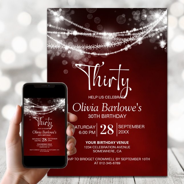 Invitation Red String Lights 30e fête d'anniversaire (Créateur téléchargé)