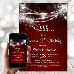 Invitation Red String Lights Surprise 21e fête d'anniversaire