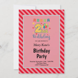 Invitation Red Stripes encadré 2e anniversaire de fête Invita