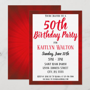 Invitation Red Sunburst 50th Birthday Party