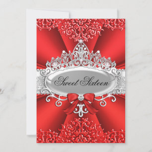 Invitation Red Tiara & Damask Sweet 16 Anniversaire