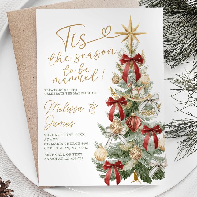Invitation Red Tis the Season to be Marié Mariage d'hiver (Créateur téléchargé)