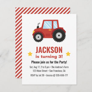Invitation Red Tractor Boys fête d'anniversaire