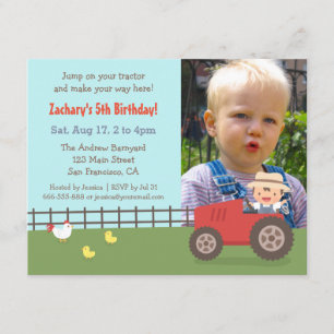 Invitation Red Tractor Farm Anniversaire Fête Photo Invitatio