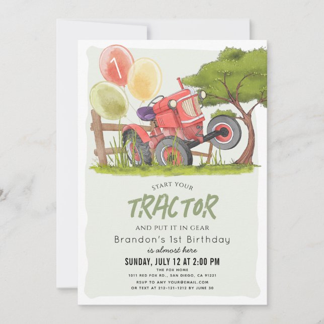 Invitation Red Tractor Farm Garçon 1er anniversaire (Devant)