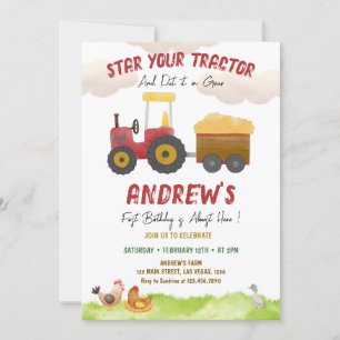 Invitation Red Tractor, quel que soit l'âge, anniversaire de