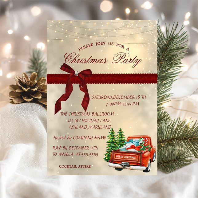 Invitation Red Truck Bow, fête de Noël d'entreprise (Créateur téléchargé)