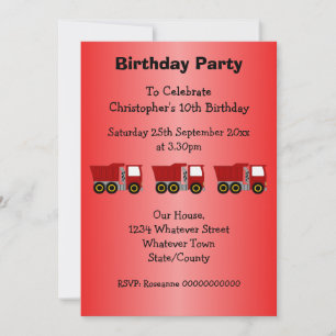 Invitation Red Truck Design Boy's Birthday Party