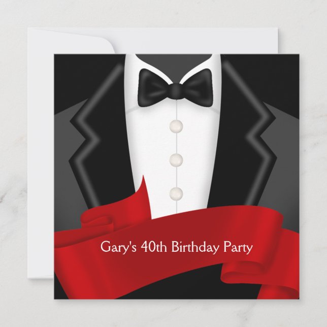 Invitation Red Tuxedo Mans Red Black 40th Birthday Party (Devant)