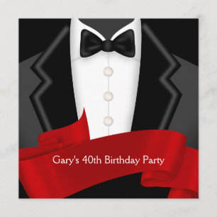 Invitation Red Tuxedo Mans Red Black 40th Birthday Party