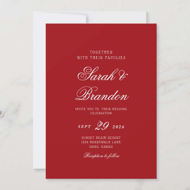 Invitation Red Valentines Minimalist Script Wedding (Devant)