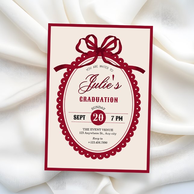 Invitation Red vintage bow graduation (Créateur téléchargé)