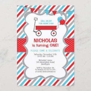 Invitation Red Wagon Birthday Invitation, Boy Birthday Party