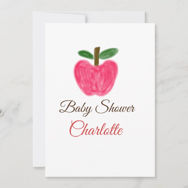 Invitation Red Watercolor pomme baby shower ajouter nom titre (Devant)