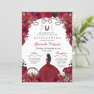 Invitation Red Western Charra Princesse Ranchero Quinceanera