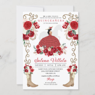 Invitation Red Western Mariachi Charro Princess Quinceañera