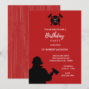 Invitation Red White Black Firefighters fête d'anniversaire