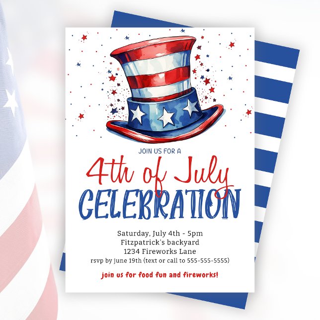 Invitation Red White Blue 4 juillet Fête (Red White Blue 4th Of July Celebration Party Invitation)