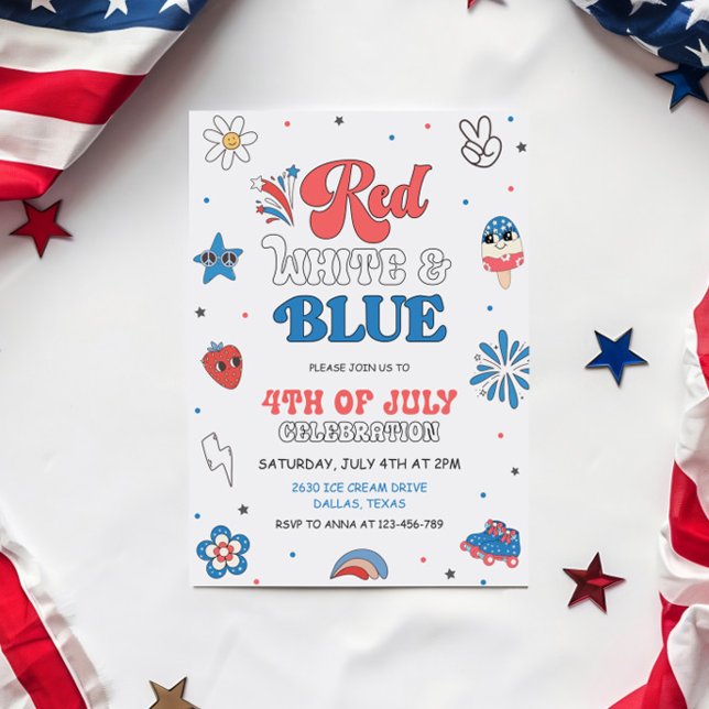 Invitation Red White Blue Party, fête aux Etats-Unis Invitati (Créateur téléchargé)
